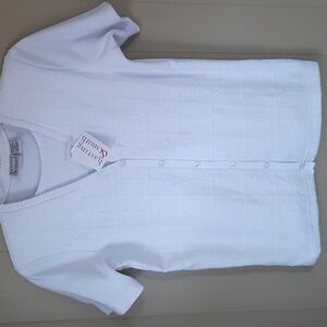 White Hasting & Smith Button-Up Layer Short Sleeve Blouse Nautical Print